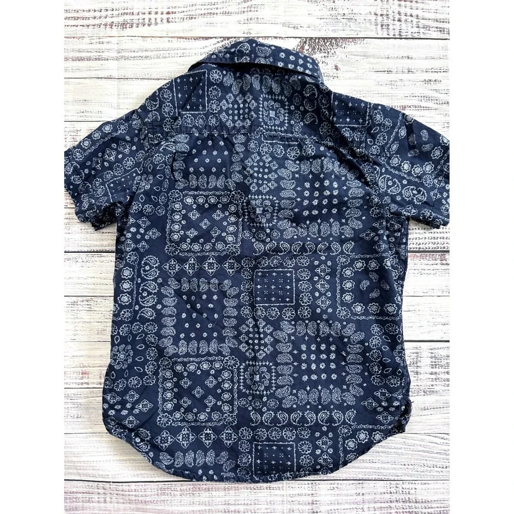 Baby Gap Toddler Boys Blue Paisley Print Short‎ Sleeve Button Up Shirt Size 5